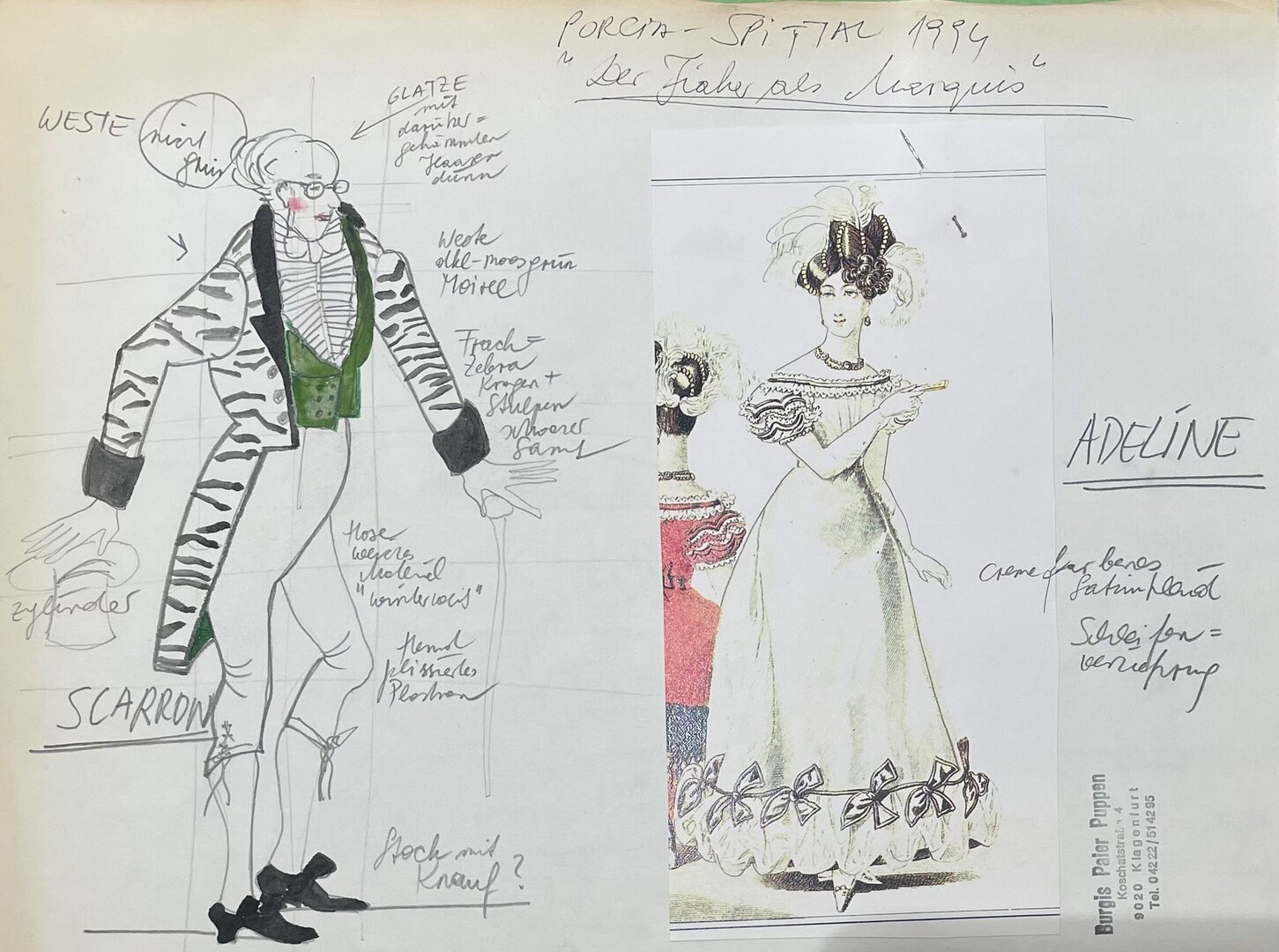 Burgis Paier Kostümentwurf für Adeline („Der Fiaker als Marquis“ – Porcia, 1994)