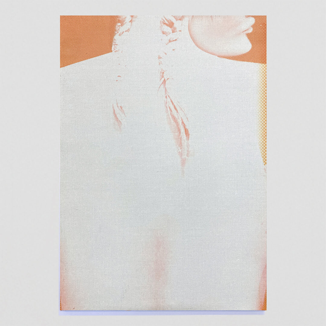 Anna Rettl, o.T., 2025. Druck und Aquarell auf Leinwand